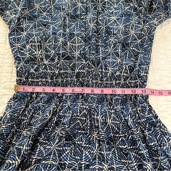 Maje Printed 100% Viscose in Smocking Indigo Patterned With Long Sleeve Dress - Picture 5 of 16